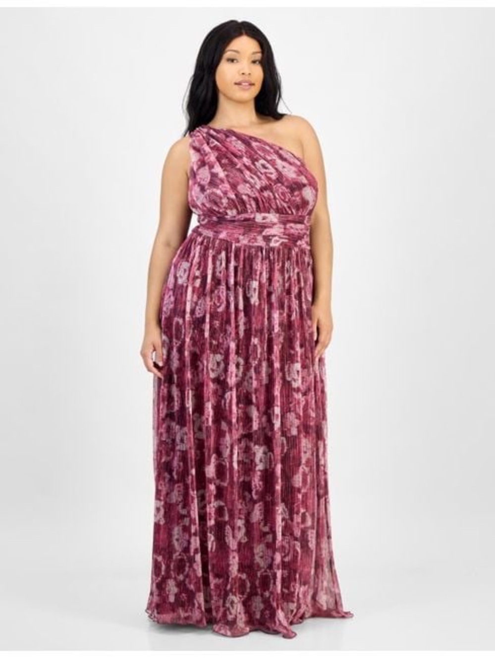B Darlin One-Shoulder Floral Velvet Maxi Dress in Rose